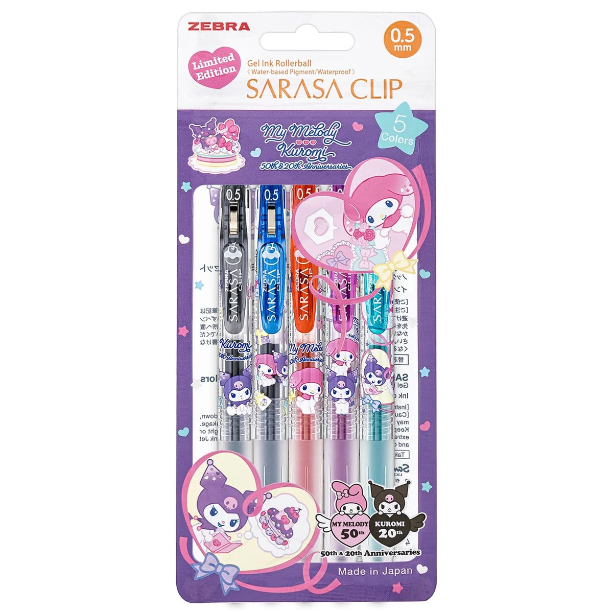 Zebra Sarasa Clip 0 5mm Gel Pen 5-Color Set My Melody & Kuromi 50th