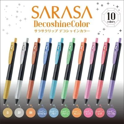 Zebra Sarasa Clip Gel Pens 0.5mm Deco Shine Colors 10-Pack (No case)