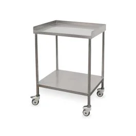 Tavolino laterale in acciaio inox con 2 ripiani e bordo superiore - Quirumed