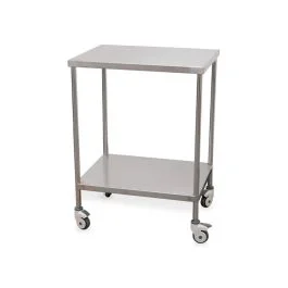 Tavolino laterale in acciaio inox con 2 ripiani lisci - Quirumed