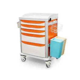 Carrello per farmaci, alluminio e ABS, cassetti, ripiani, asta portaflebo - Quirumed