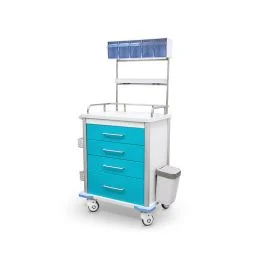 Carrello per anestesia, acciaio inossidabile. e alluminio, 4 cassetti e supporti - Quirumed