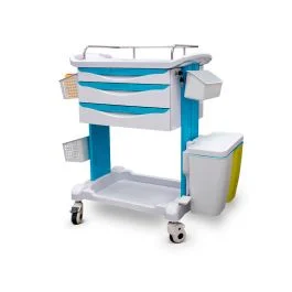 Carrello per trattamenti con corrimano estraibile, vassoi, ripiani, 3 cassetti - Quirumed