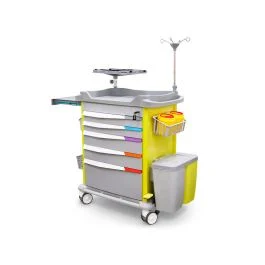 Carrello di emergenza con ripiani, aste e accessori - Quirumed