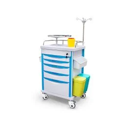 Carrello di emergenza con 5 cassetti, asta portaflebo e accessori - Quirumed