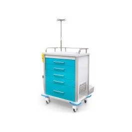 Carrello di emergenza, acciaio inossidabile. e alluminio, con accessori e 5 cassetti - Quirumed