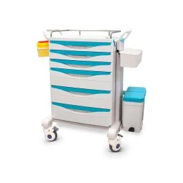 Carrello per trattamenti con 6 cassetti, corrimano estraibile e accessori - Quirumed