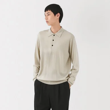 Maglione polo in lana a maglia fine da uomo