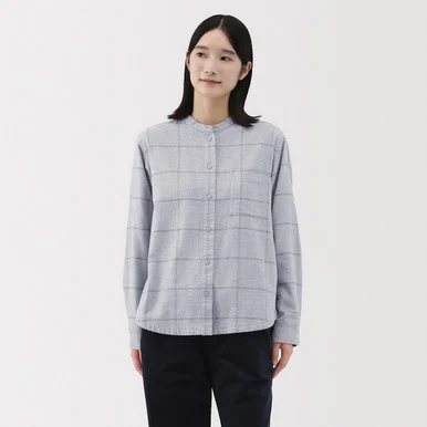 Camicia in flanella doppia spazzolata con collo alto da donna