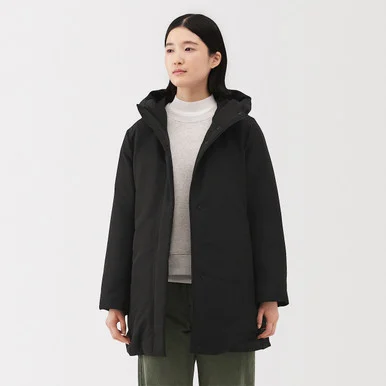 Cappotto in piuma d'oca con cappuccio di media lunghezza idrorepellente da donna