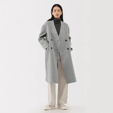 Cappotto doppiopetto in misto cashmere riciclato da donna