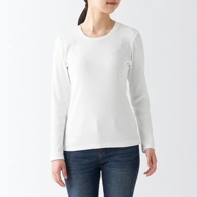 T‐shirt girocollo a maniche lunghe in cotone elasticizzato 16860 - Donna