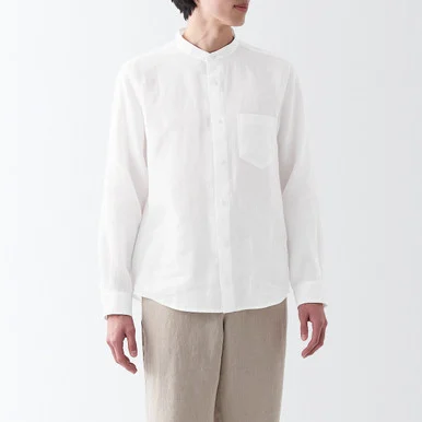 Camicia in lino con collo alla coreana - Uomo
