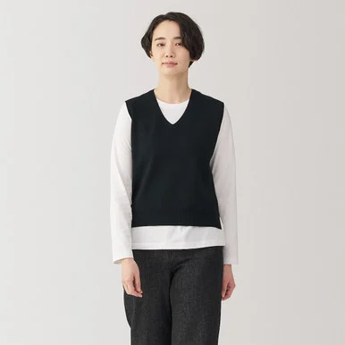 Maglione senza maniche con scollo a V e coste Milano da donna