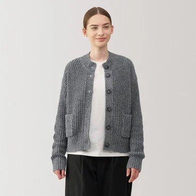 Cardigan in misto lana Yak in maglia grossa con tasche da donna