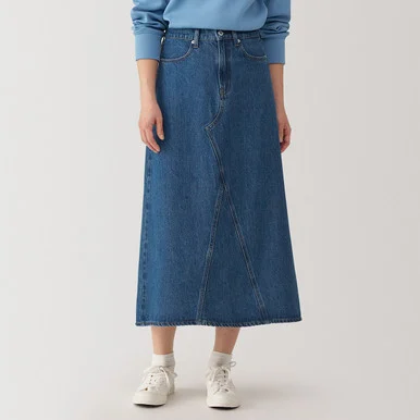Gonna a linea A in denim misto kapok per donna