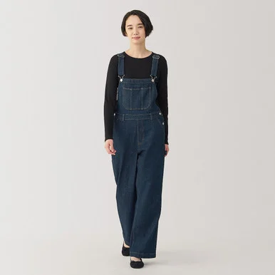 Salopette in denim misto kapok per donna.