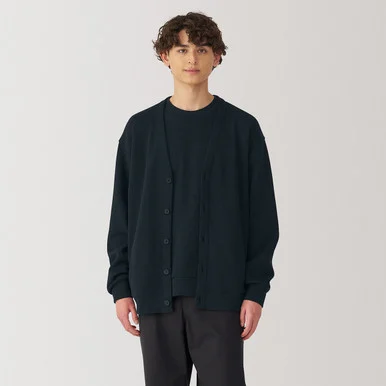 Cardigan a doppia maglia con scollo a V in misto cotone da uomo.