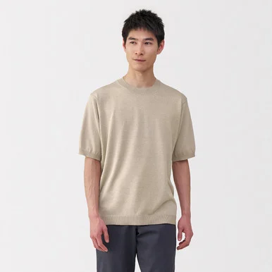 Maglia girocollo a maniche corte in mix canapa da uomo