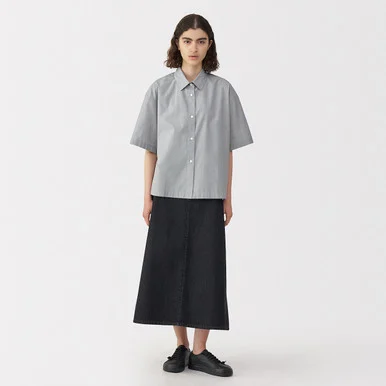 Camicia a maniche corte in popeline di cotone da donna
