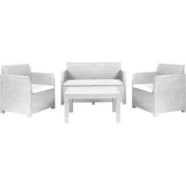 Toomax Set salottino giardino lavinia, in resina, 1 divano 122x65xh.76 cm, 2 poltrone 63x65xh.76 cm, tavolo 76x58xh.41 cm, colore bianco - Giardino e terrazzo