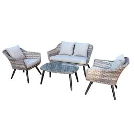 Gardenia Set salotto dallas divano, 2 poltrone + tavolino, tortora/grigio - Giardino e terrazzo