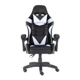 Gloxy Sedia gaming girevole, ergonomica, altezza regolabile, con poggiatesta e supporto lombare, colore nera e bianca - Utensileria e ferramenta