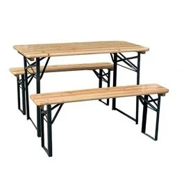 Gardenia Set birreria, 2 panche e tavolo in legno naturale, 120x60 cm - Giardino e terrazzo