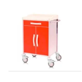 Carrello per medicazione e per emergenze, in acciaio inox. 1 cassetto ed armadio a due porte - Inmoclinic