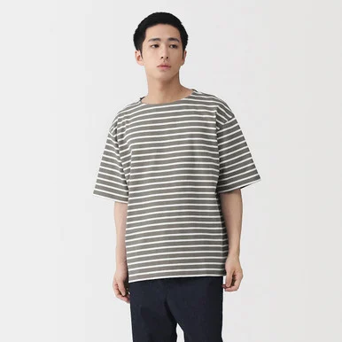 T-shirt con scollo a barca in cotone spesso lavato da uomo