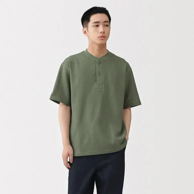 T-shirt con collo a bottone in waffle quick dry da uomo