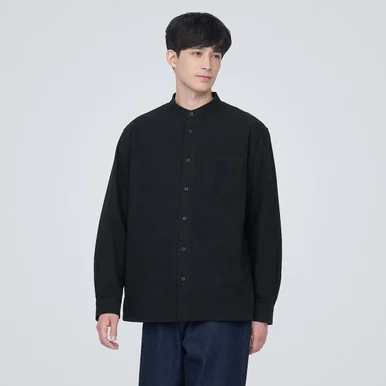 Camicia in flanella con collo alla coreana - Uomo