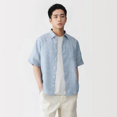 Camicia a maniche corte in lino lavato da uomo