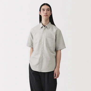 Camicia a maniche corte in misto canapa taglio rilassato da uomo