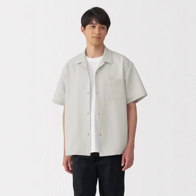 Camicia con colletto cubano in seersucker stretch da uomo