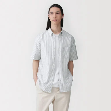 Camicia a maniche corte con bottoni in Oxford lavato biologico da uomo