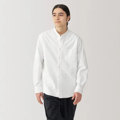 Camicia in Oxford lavata con colletto alla coreana - Uomo