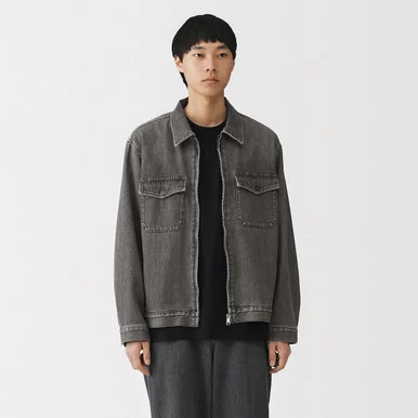 Giacca tascabile in denim misto kapok da uomo