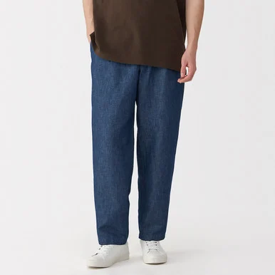 Pantaloni in denim con pieghe a gamba dritta mix canapa da uomo