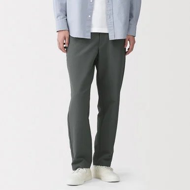 Pantaloni a gamba affusolata in misto seersucker da uomo