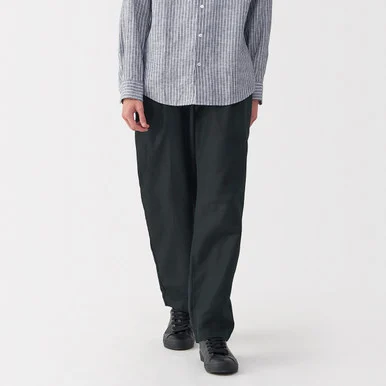 Pantaloni a gamba dritta con pieghe mix canapa da uomo
