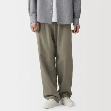 Pantaloni a gamba dritta in twill misto canapa da uomo