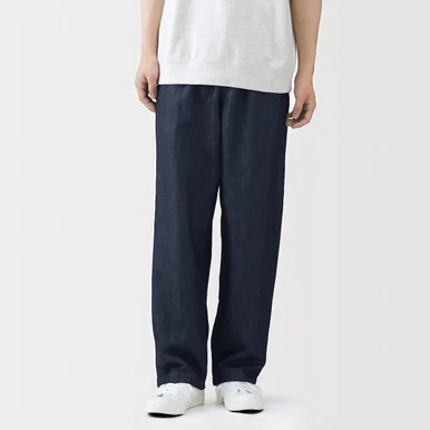 Pantaloni a gamba dritta in denim misto canapa da uomo