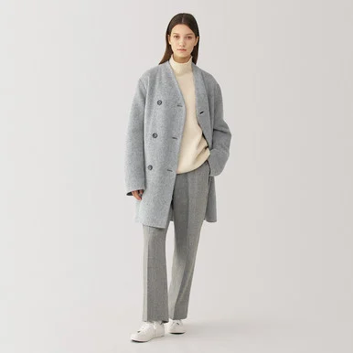 Cappotto senza colletto in miscela di cashmere riciclato da donna