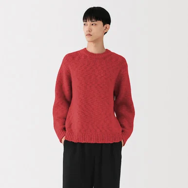 Maglione girocollo a maglia grossa in lana merino da uomo