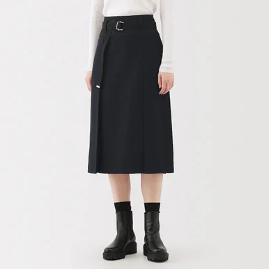 Gonna midi plissettata a cannone in twill di poliestere da donna