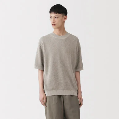 Maglione a maniche corte in misto washi da uomo