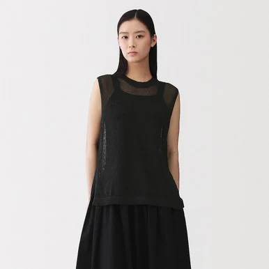 Maglione senza maniche in misto washi da donna