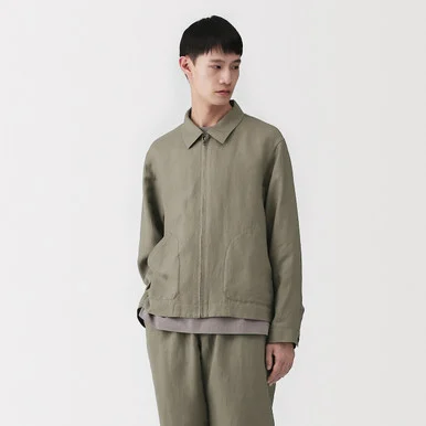 Camicia giacca con zip in lino e lyocell da uomo