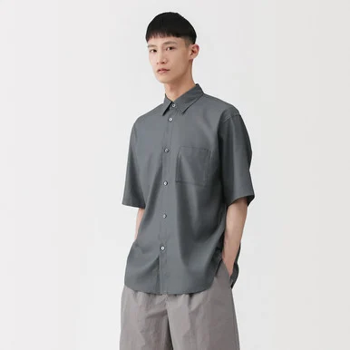 Camicia a maniche corte dobby misto washi da uomo